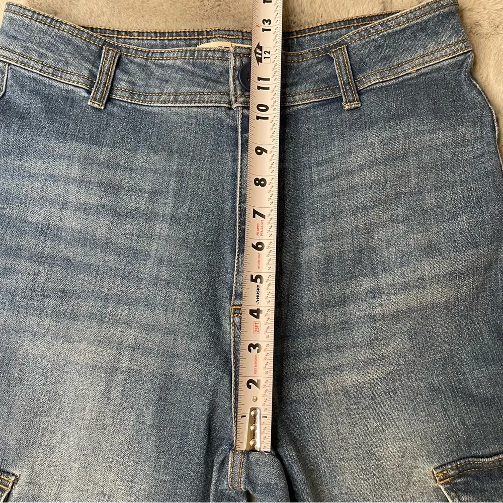 OAT New York High-Rise Cargo Wide Leg Jeans Utility Denim 10/30 Blue Casual